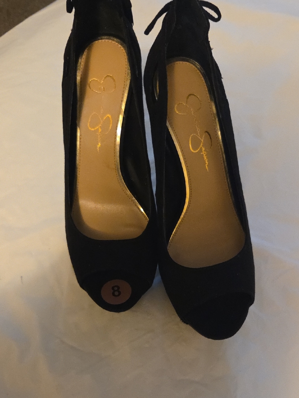 Jessica Simpson Black Suede Peep-Toe Lace-Up Heels
